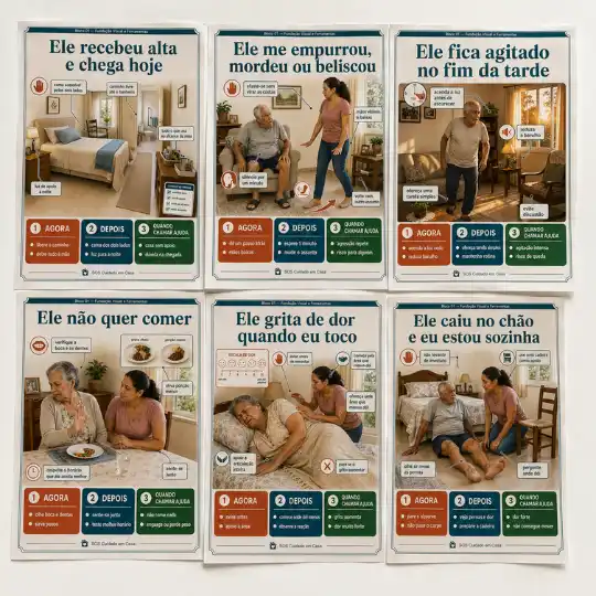 Grade com 6 fichas de situação
